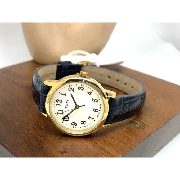 Timex Women's Watch T2N954 Quartz White Dial Blue Leather Strap 30mm Gold Case - Picture 9 of 15